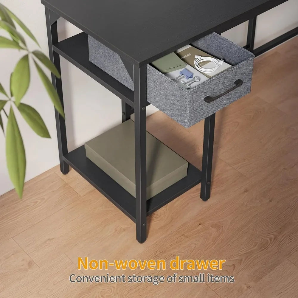 Computer desk, L-shaped computer office desk, 58 inch corner gaming computer desk with drawers and storage rack