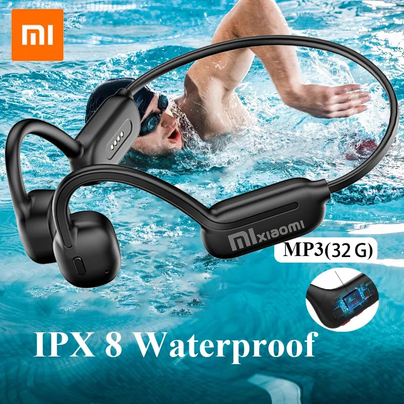Swimming Bone Conduction Earphones Bluetooth Wireless Waterproof MP3 Mic