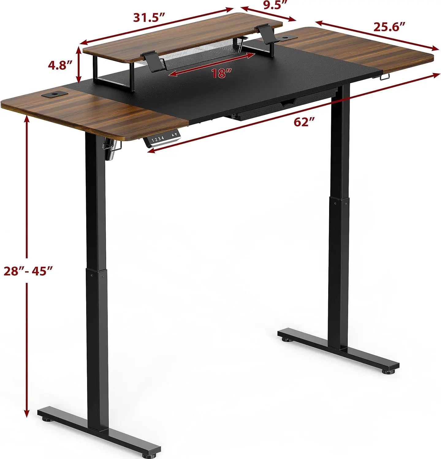 Large Height Adjustable Standing Desk with Monitor Riser and Drawer,