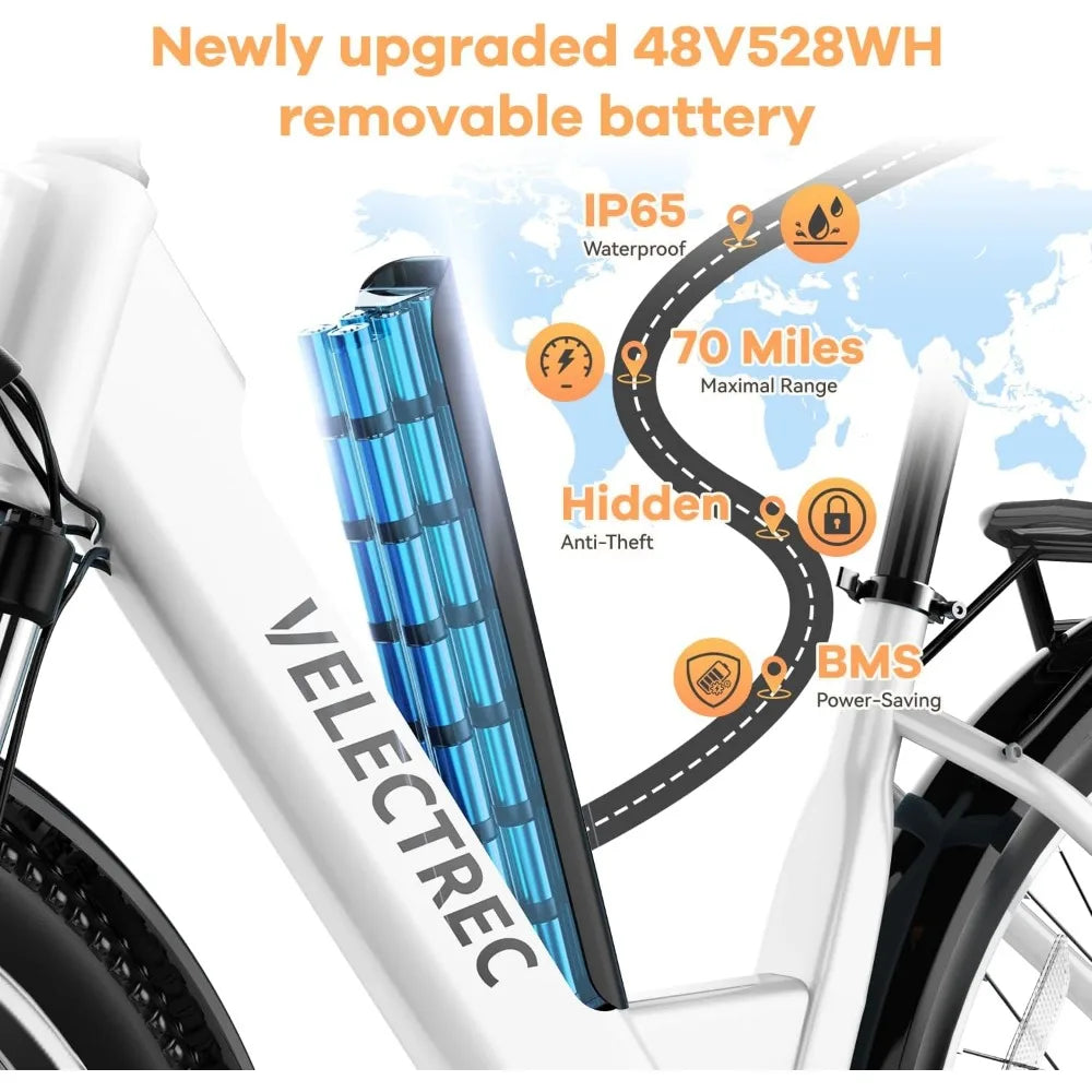 26" Electric Bike,1000W Motor Peak Up to 70 Miles & 28 Mph by Removable Battery