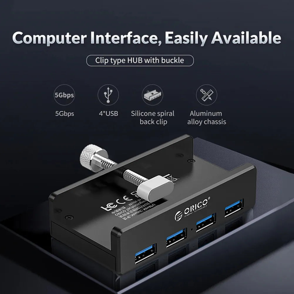 Clip Type USB 3.0 HUB Aluminum Alloy External Mult Splitter