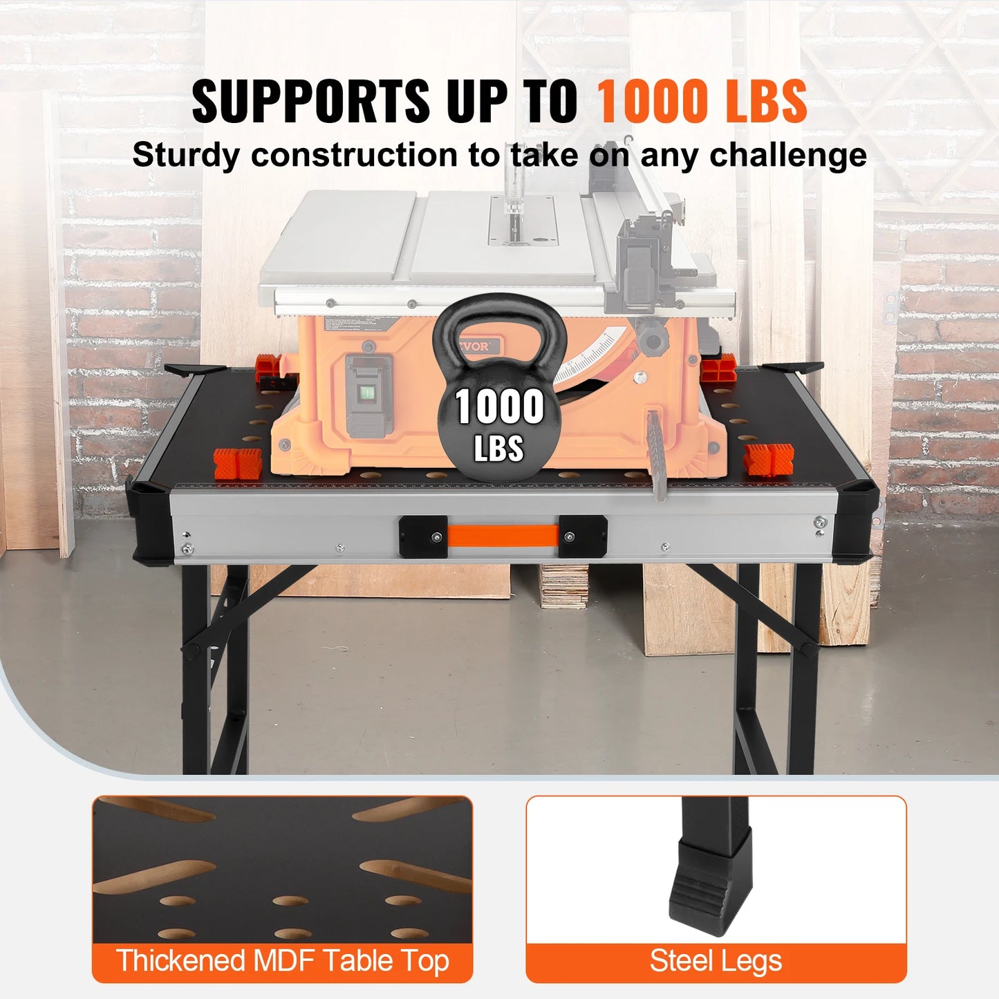Folding Worktable 1000LBS Capacity Multifunctional Sawhorse for DIY