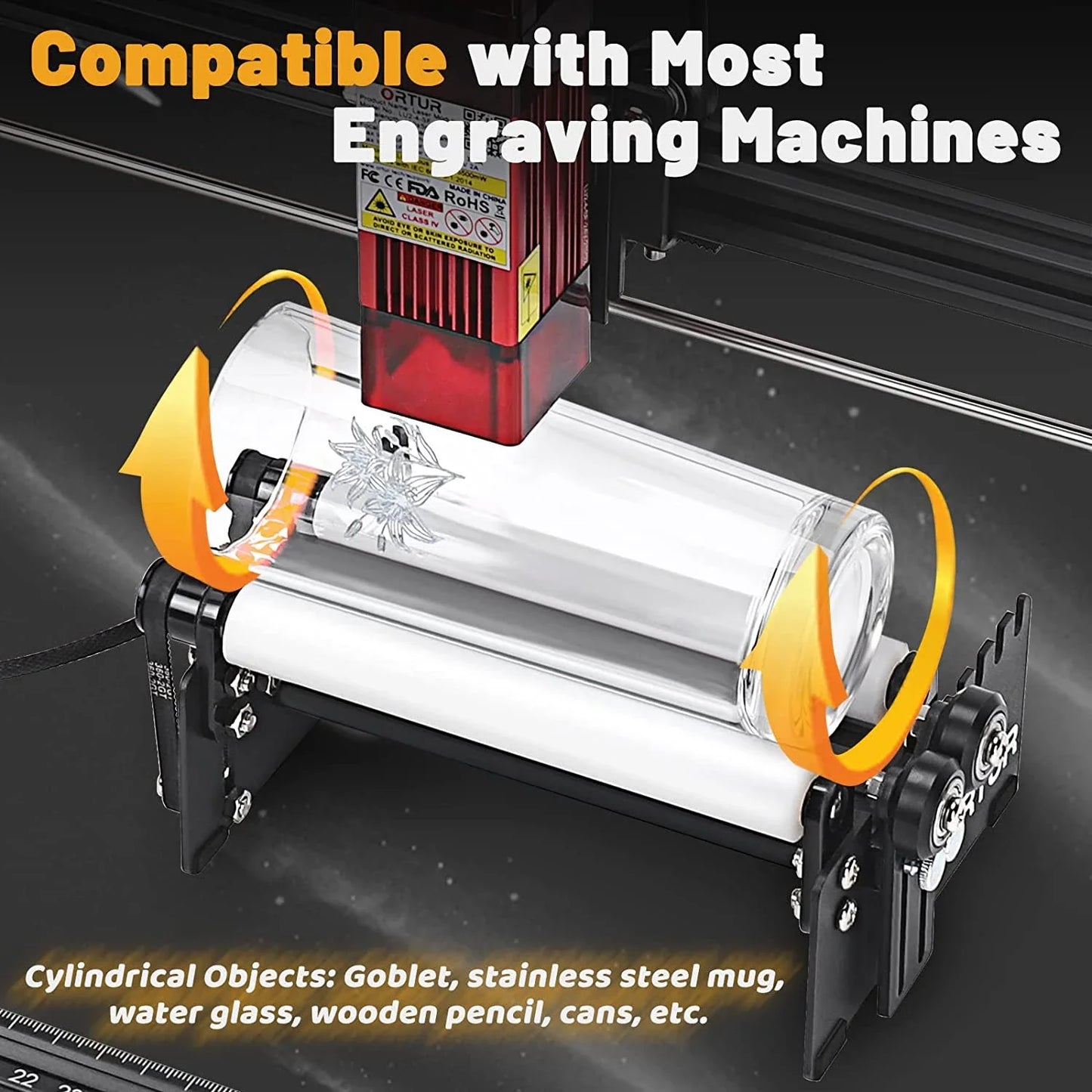 Rotary Roller, Laser Engraver, Automatic Y-axis, Rotary Attachment For Cans Cylindrical Objects