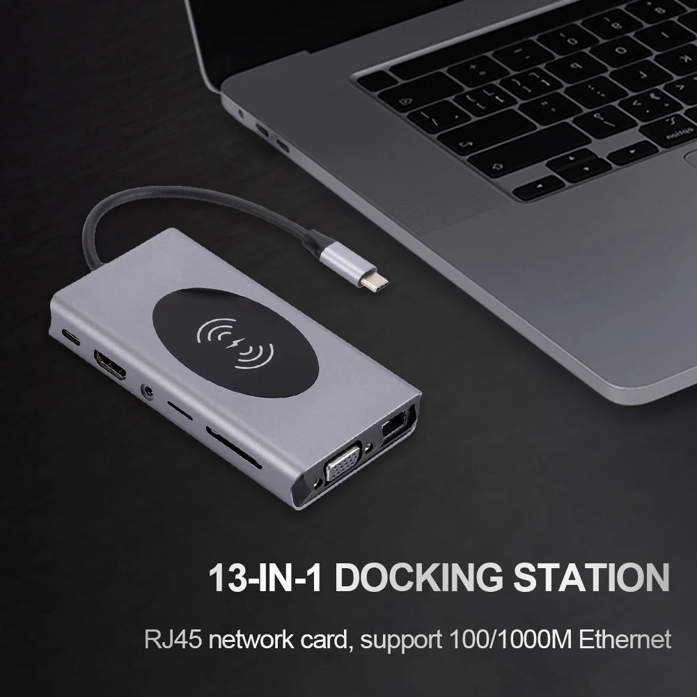 USB Wireless Charging Port HUB Dock Station Type C to HDMI-compatible Splitter