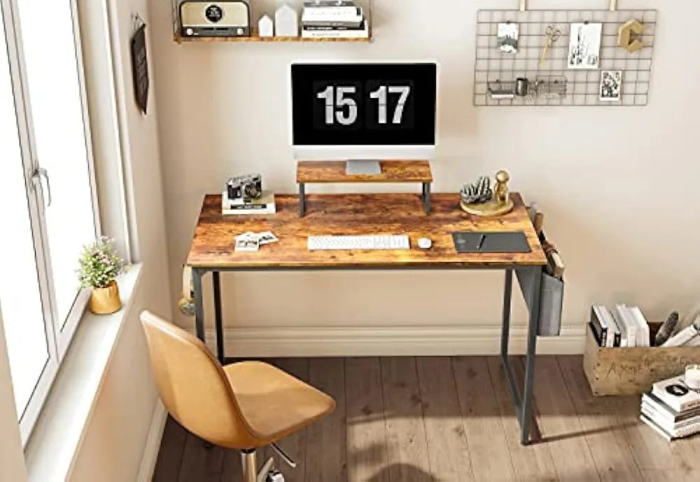 Computer Writing Desk Study Worktable with Monitor Stand and Storage