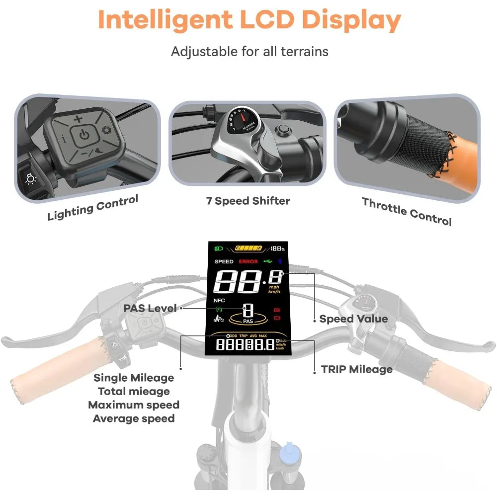 26" Electric Bike,1000W Motor Peak Up to 70 Miles & 28 Mph by Removable Battery