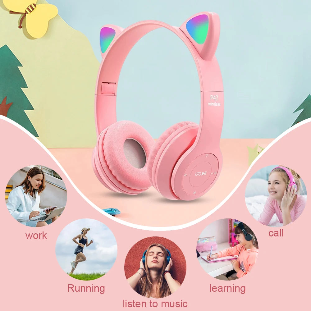 Wireless Headphone Flash Light Bluetooth Headset Stereo Music Helmet Earphone