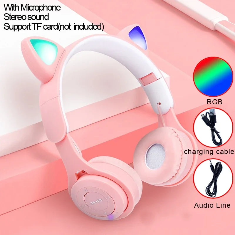 Cat Ears Headphones Bluetooth Wireless Headset with Mic Stereo