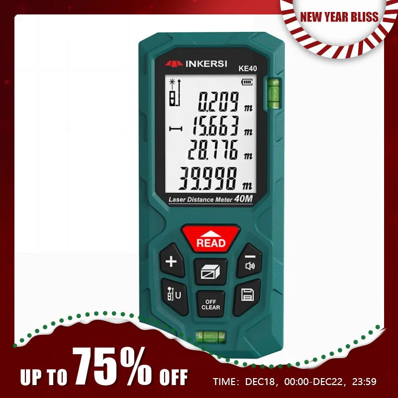 INKERSI Laser Rangefinder Digital Tape Measure 40M/70M/120m High Precision Laser Distance Meter Roulette Range Finder No Battery