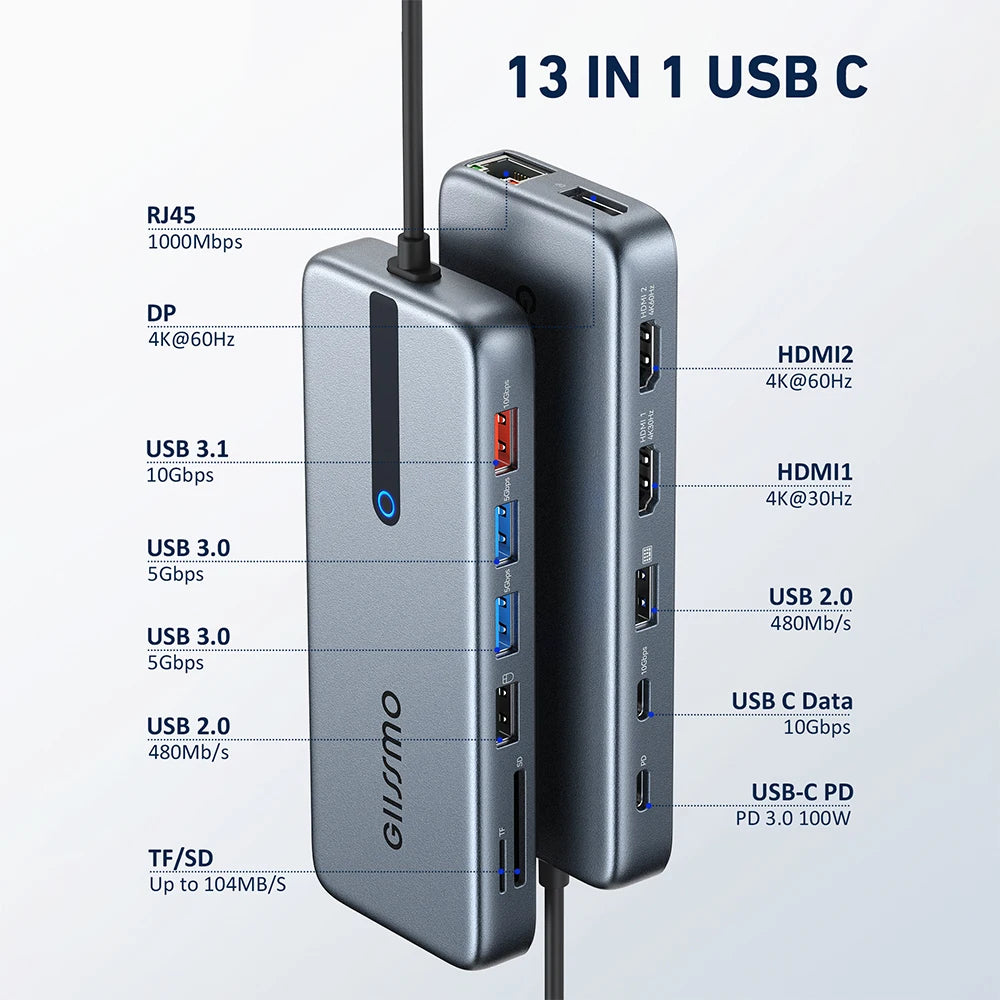 USB C Hub USB 3.0 Docking Ethernet Multi-Port Adapter