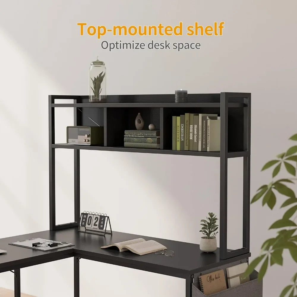 Computer desk, L-shaped computer office desk, 58 inch corner gaming computer desk with drawers and storage rack