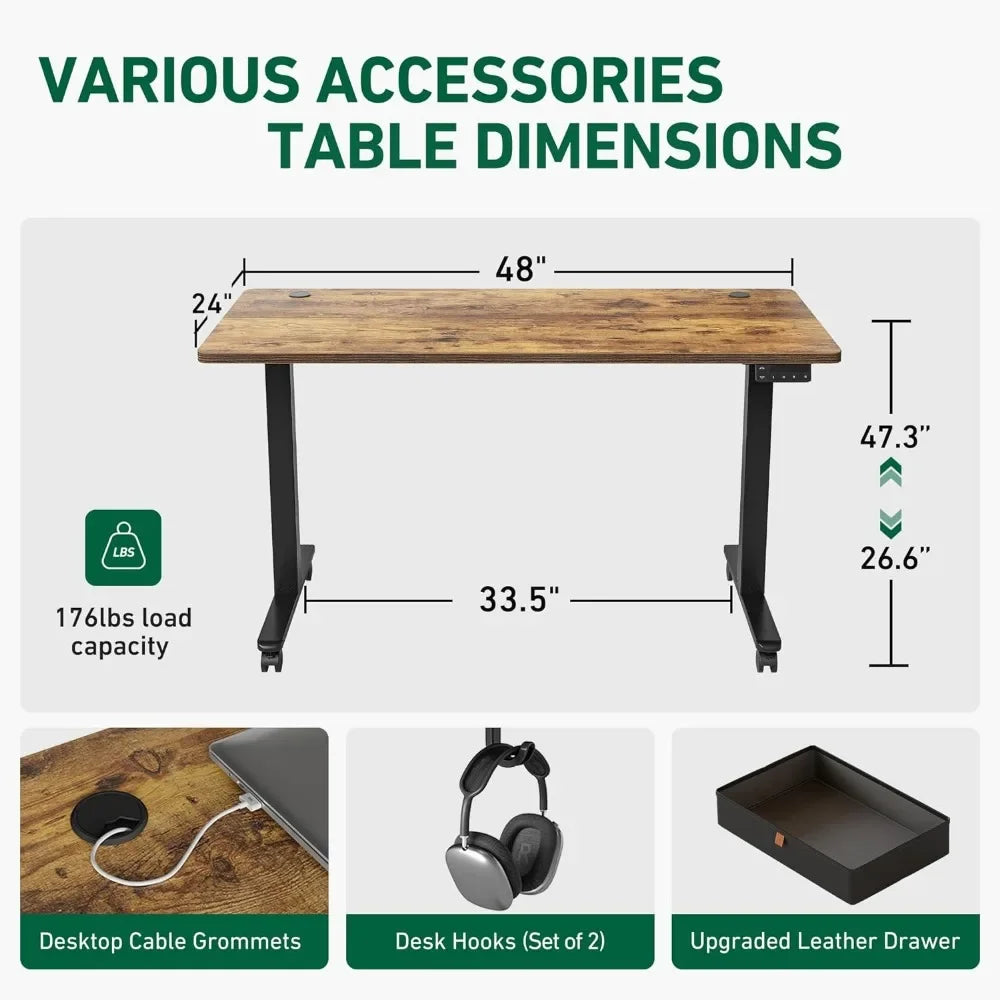 Computer desk, office desk with drawers, adjustable height electric
