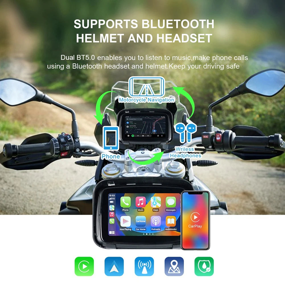 5 Inch Motorcycle GPS Navigation Waterproof Motorcycle CarPlay Display Screen