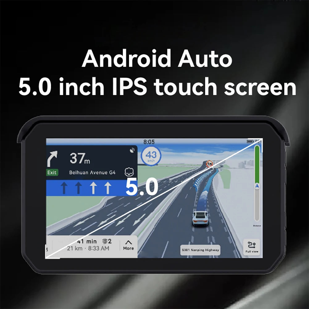 5 Inch Motorcycle GPS Navigator Wireless Carplay Android Auto with Front And Rear Recorder Camera GPS Screen Carplay Display