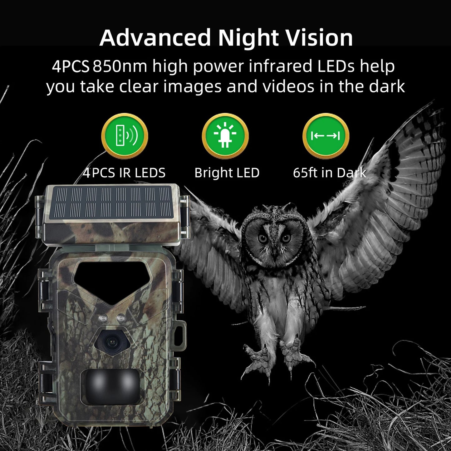 Tomshoo Solar Trail Camera 20MP/1080P Hunting Camera 0.3s Trigger Speed IP65 Super Night Vision Motion Activated Trail Camera