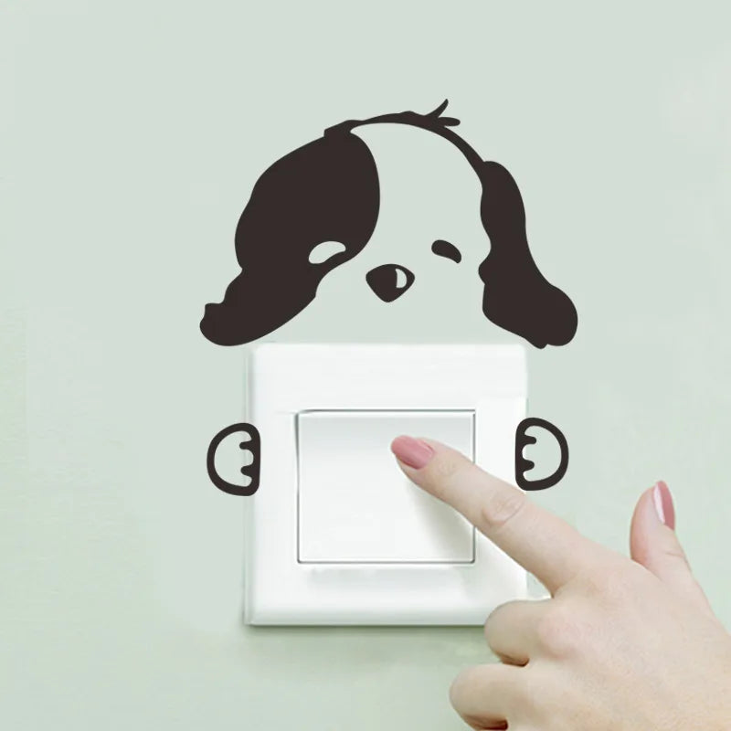 Black Dog Puppy Socket Switch Wall Sticker Removable