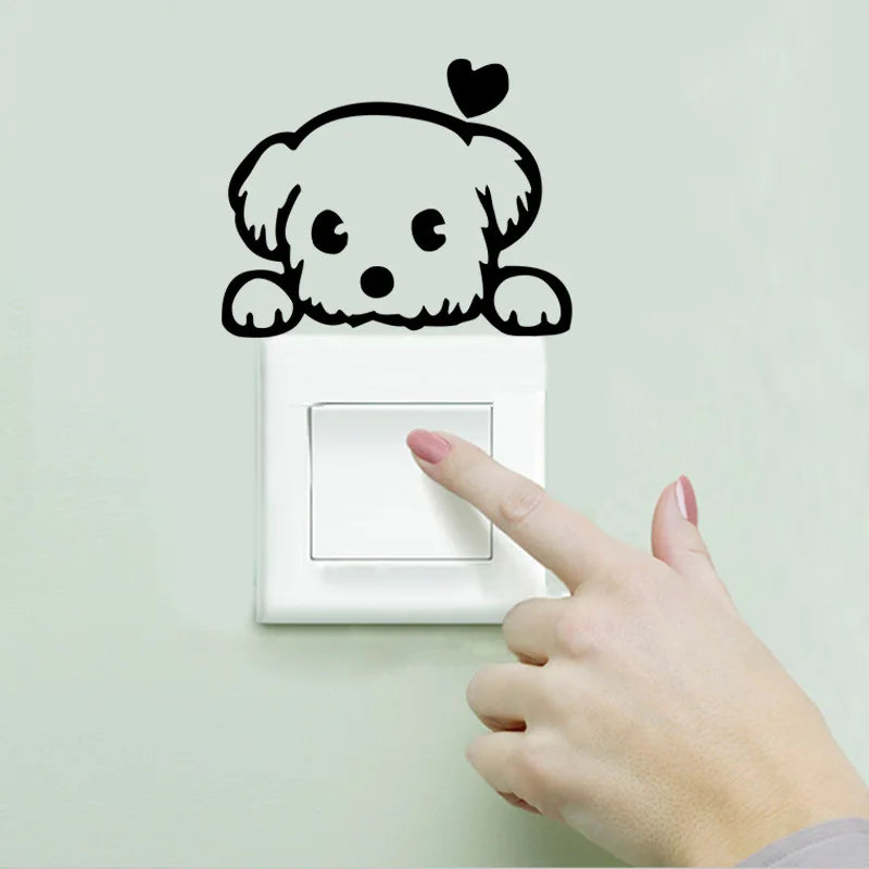 Black Dog Puppy Socket Switch Wall Sticker Removable