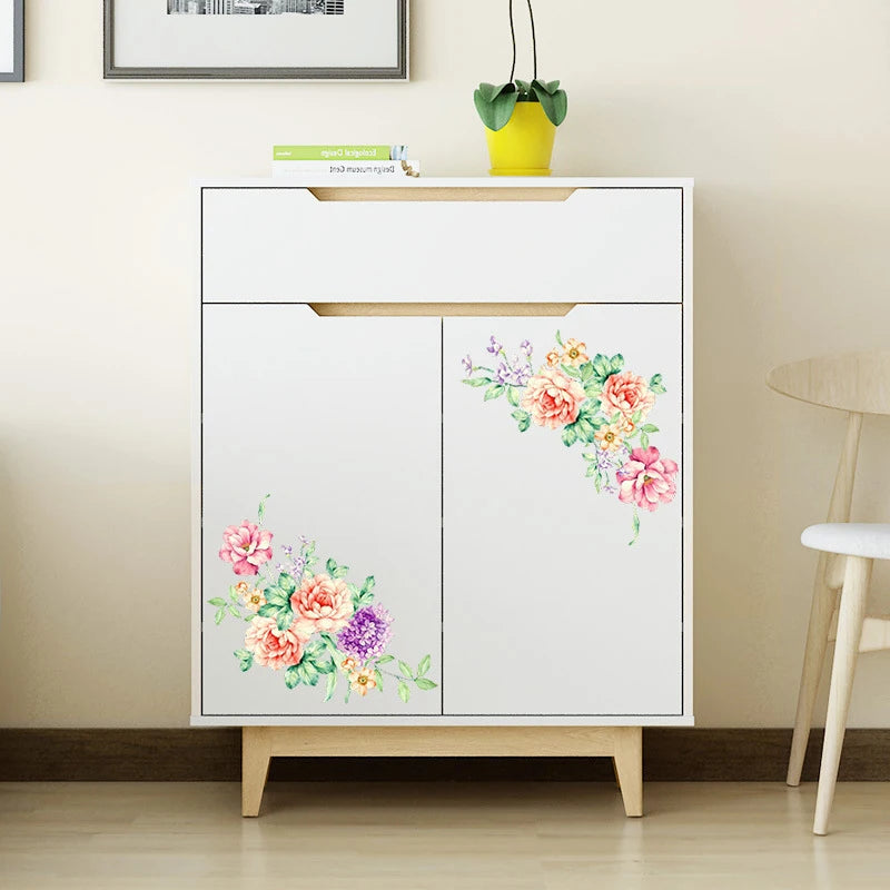 Peony Flowers Wall Stickers Removable Vinyl Art Decals For Kids Living Room Toilet Fridge Decoration Poster