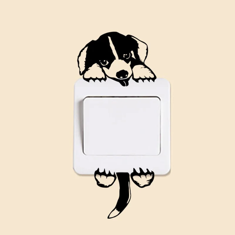 Black Dog Puppy Socket Switch Wall Sticker Removable