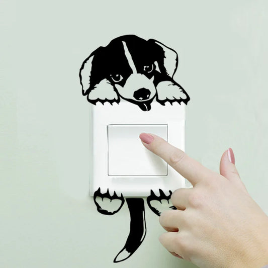 Black Dog Puppy Socket Switch Wall Sticker Removable