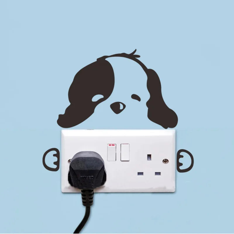 Black Dog Puppy Socket Switch Wall Sticker Removable