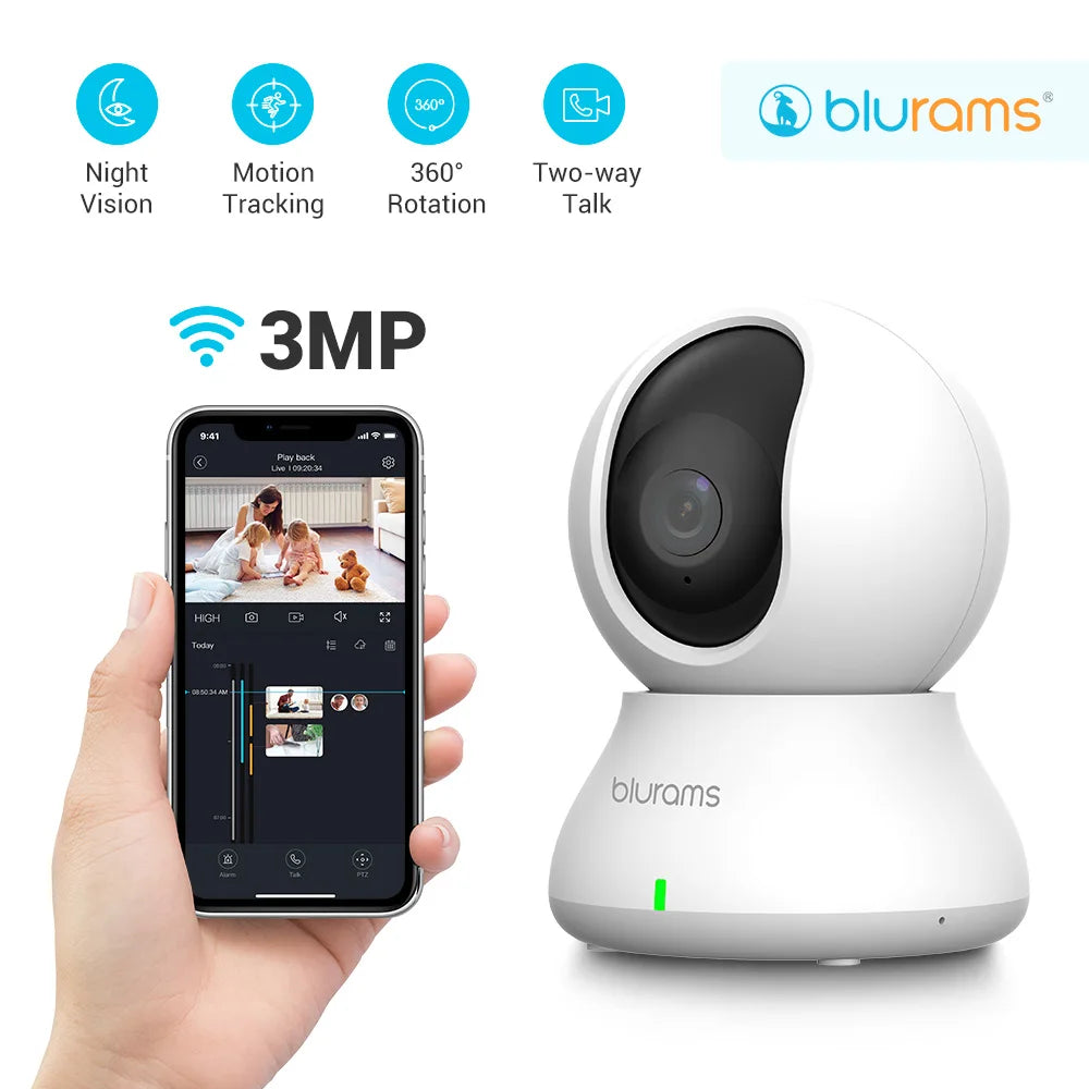 WiFi Indoor Camera, 360° Phone App, 2-Way Talk, Night Vision,