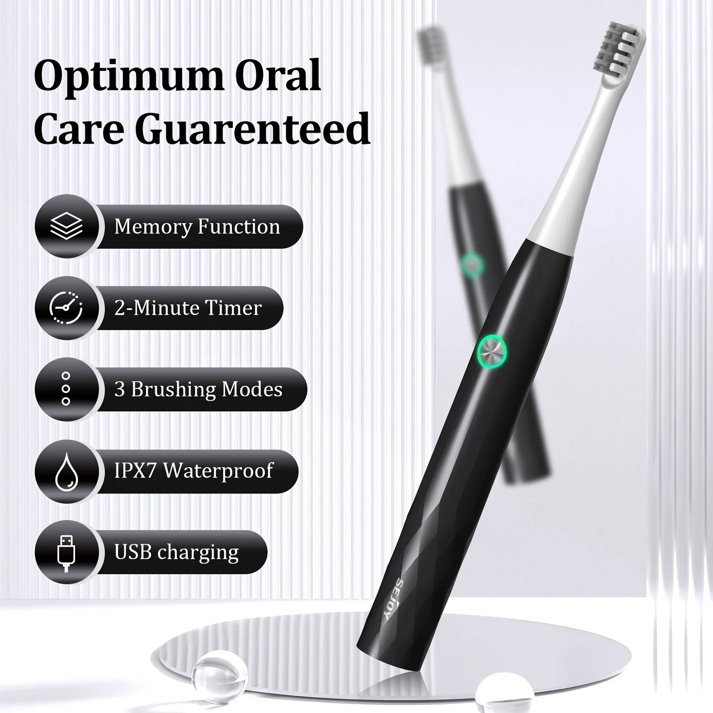 Electric Toothbrush Rechargeable Fast Charge 3 Modes 4 Brush Heads