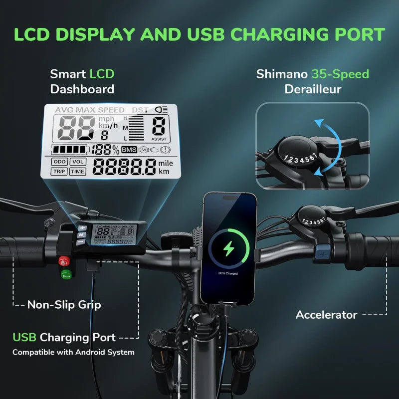 Qisinwheel  26" Mountain Bike 20MPH Max Range 55 Miles