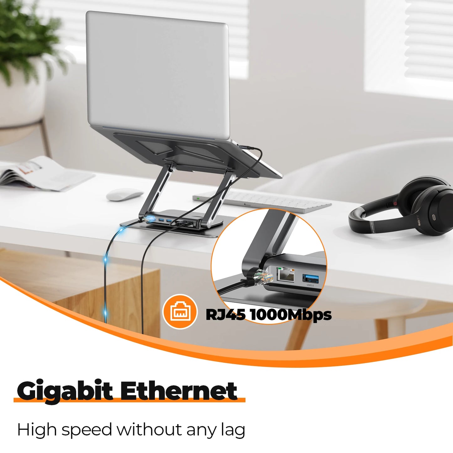 USB C Laptop Docking Stand with 360 Rotating Base Detachable