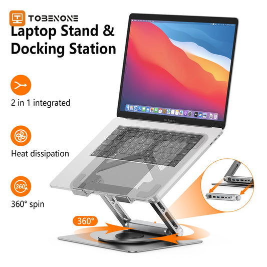 USB C Laptop Docking Stand with 360 Rotating Base Detachable