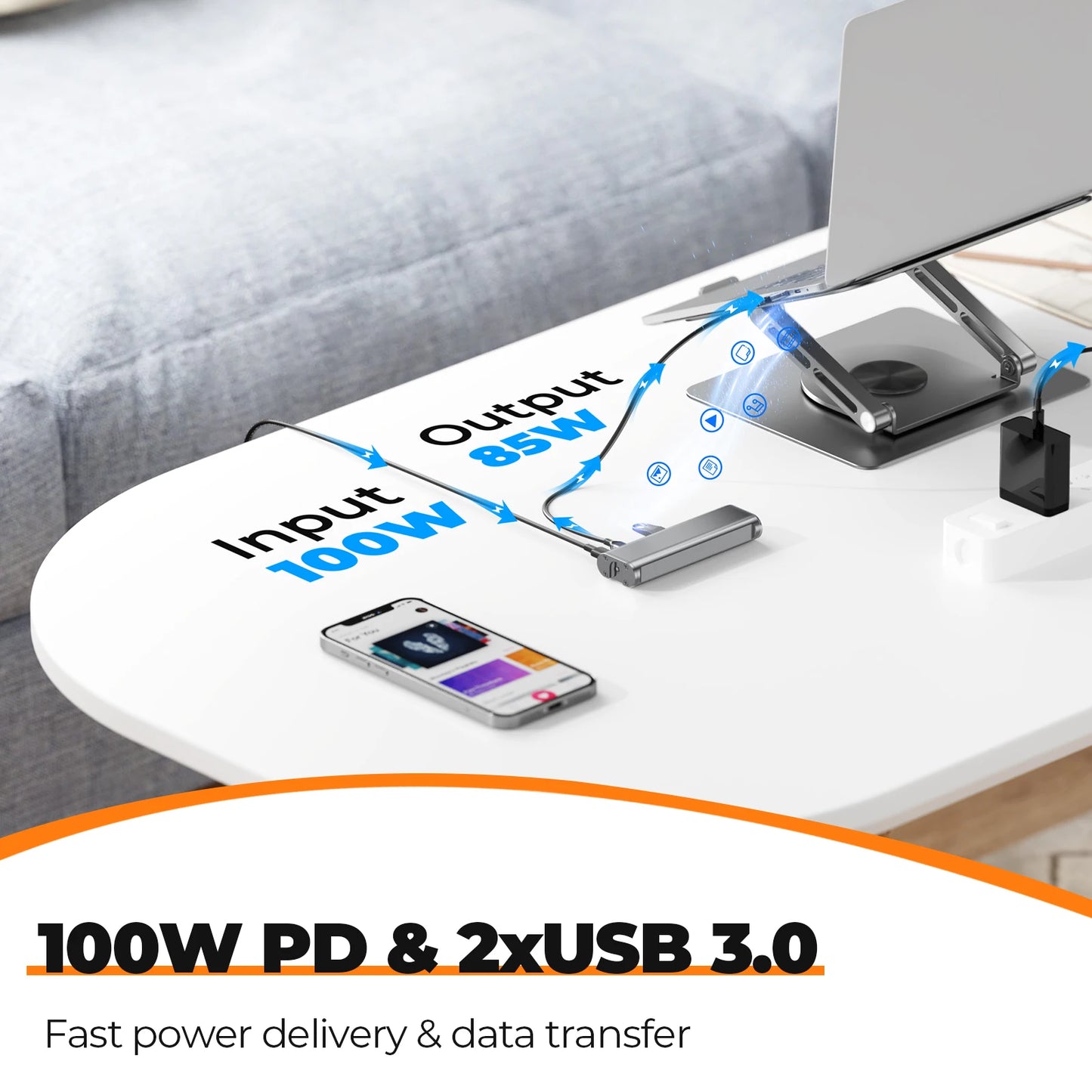 USB C Laptop Docking Stand with 360 Rotating Base Detachable