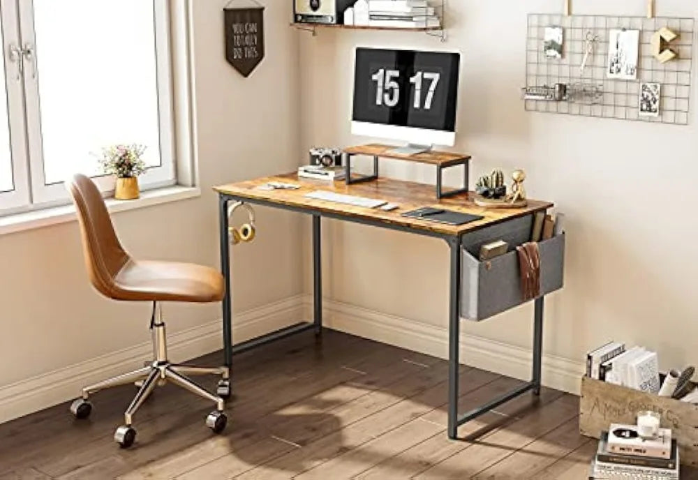 Computer Writing Desk Study Worktable with Monitor Stand and Storage