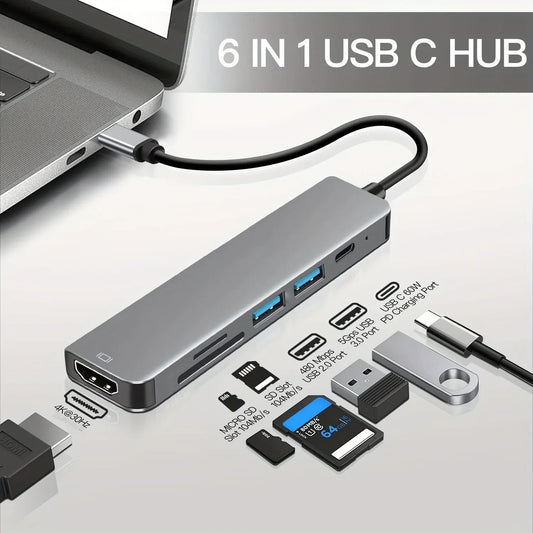 6 in1 USB C Hub Multiport Adapter USB 3.0 Card Reader