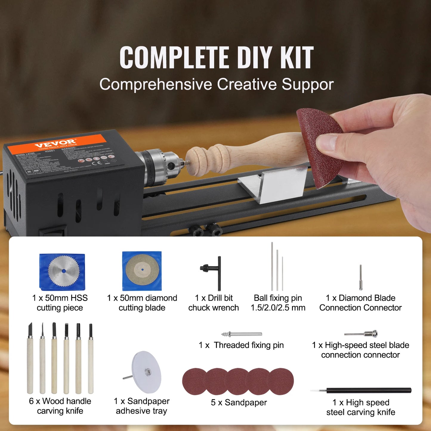 Mini Wood Lathe Machine 7 Speeds Wood Drill Rotary Tool