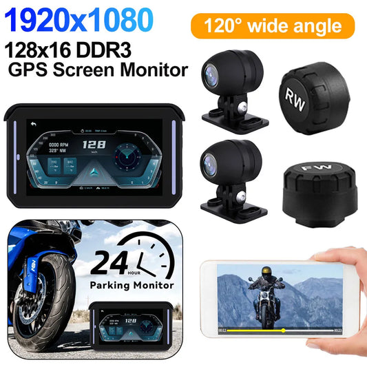 5 Inch Motorcycle GPS Navigator Wireless Carplay Android Auto with Front And Rear Recorder Camera GPS Screen Carplay Display