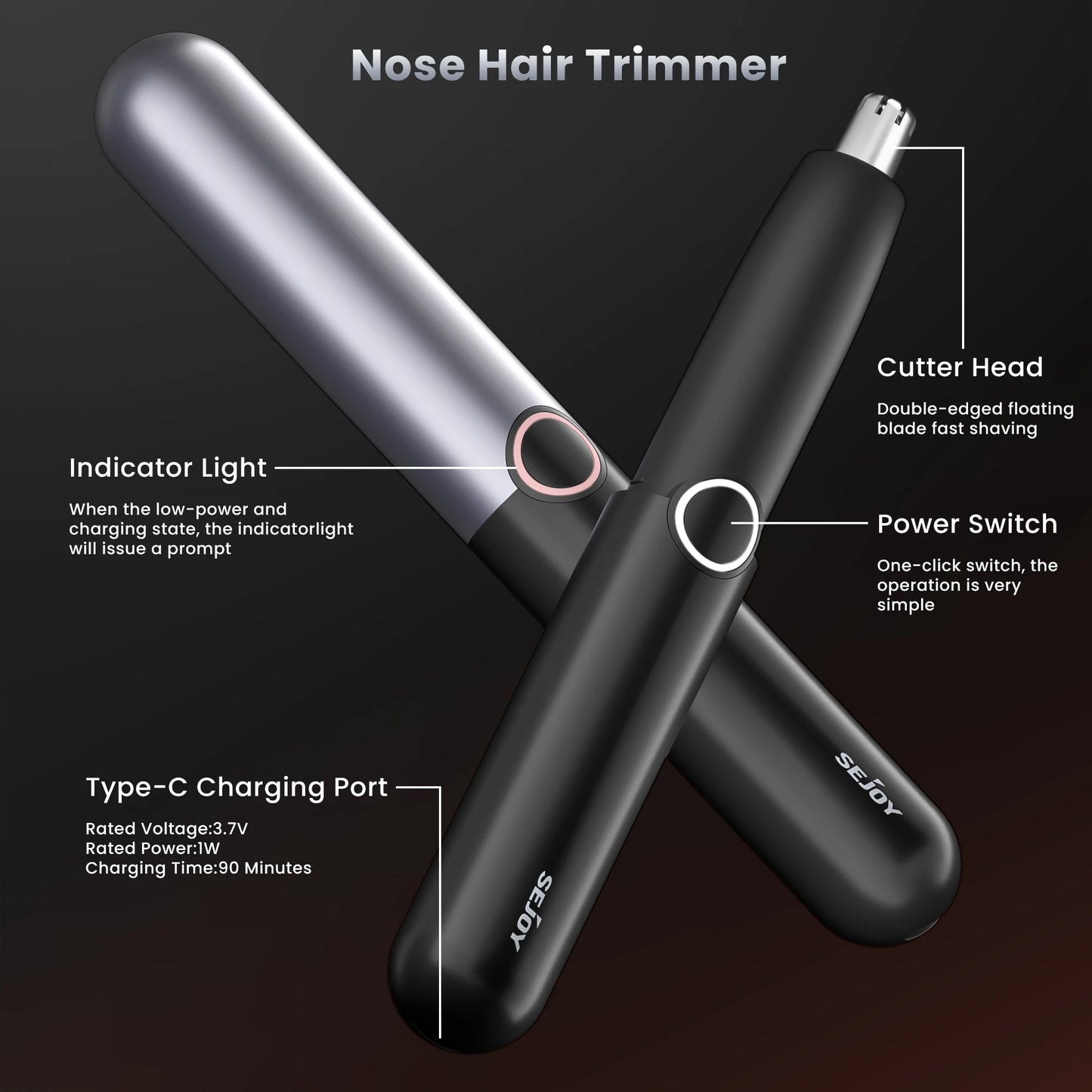 Electric Nose Hair Trimmer 2 in 1 USB Rechargeable and Ear Trimmer