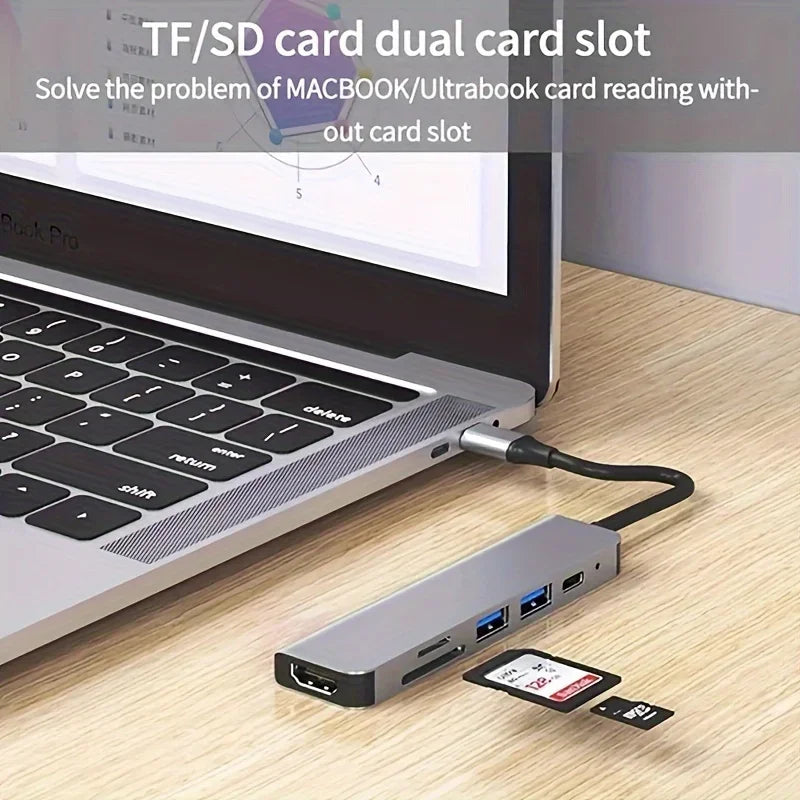 6 in1 USB C Hub Multiport Adapter USB 3.0 Card Reader