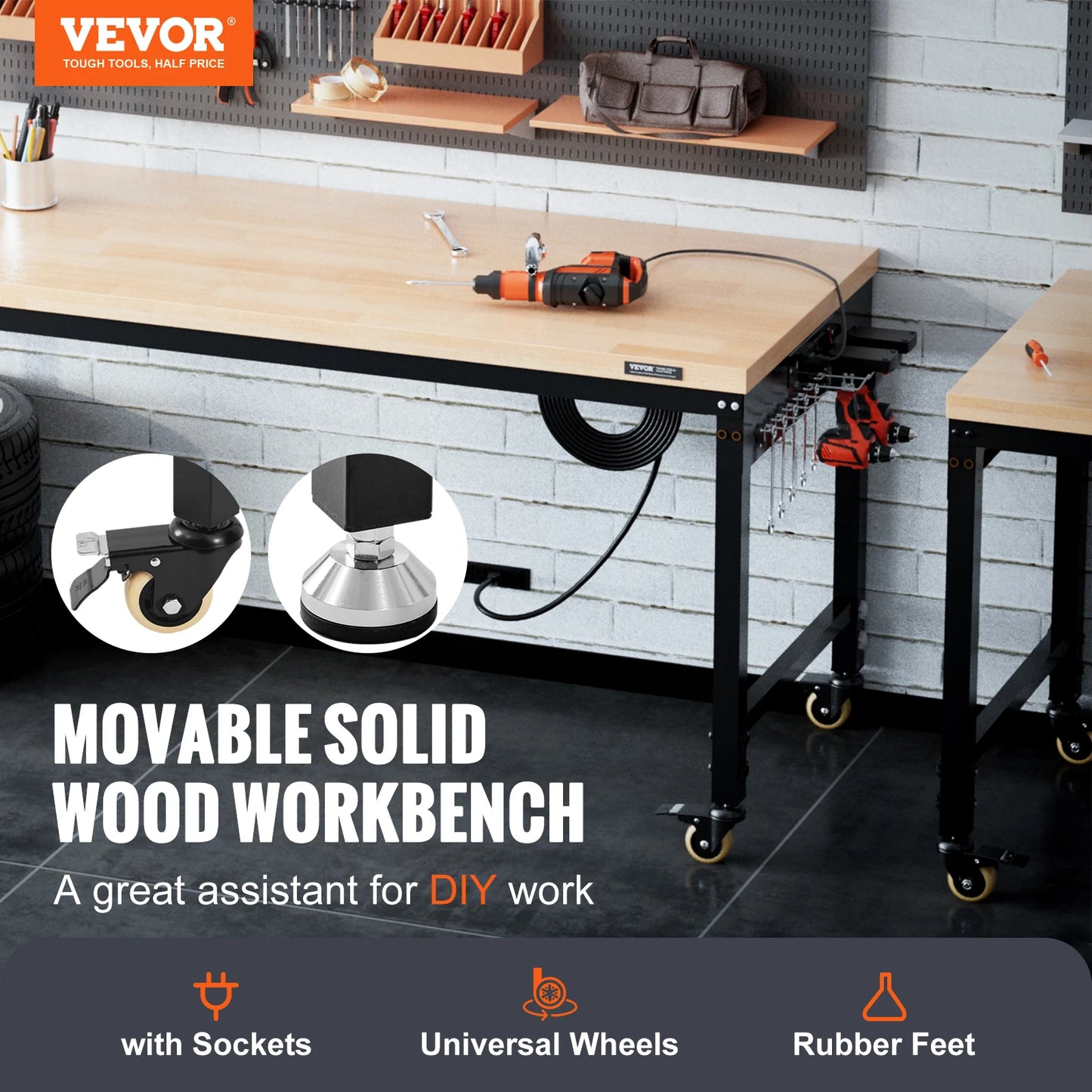 Woodwork Bench Operation Saw Table with 10-Height Adjustable Holes