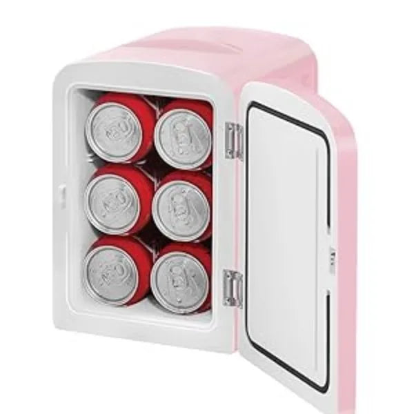 Mini Portable Pink Personal Fridge Cools Or Heats & Provides Compact Storage For Skincare, Snacks, Or 6 12oz Cans 4L