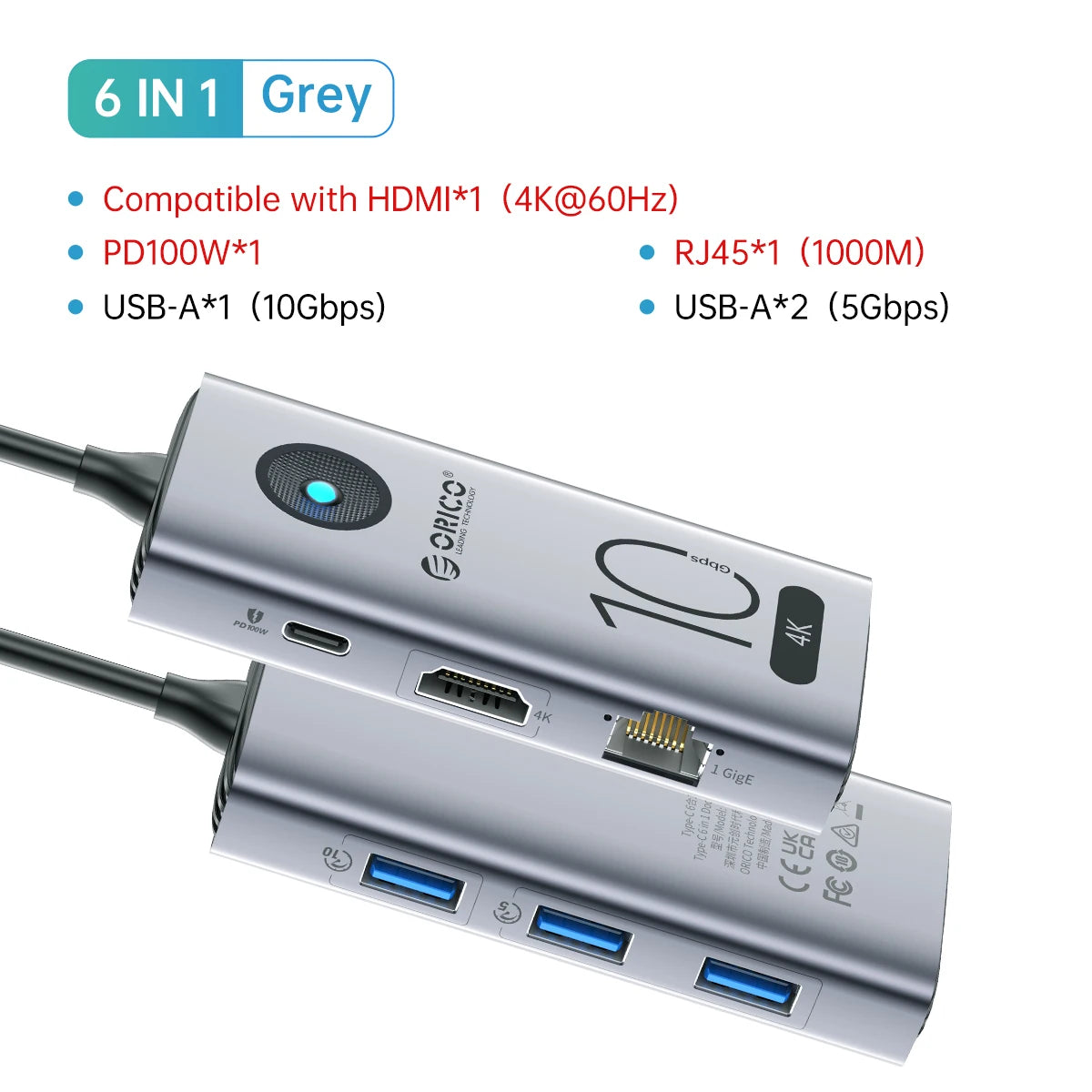 Type C Docking Station USB3.0 2.0 HUB RJ45 PD100W Card Reader Laptop