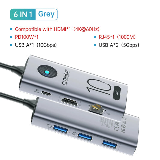 Type C Docking Station USB3.0 2.0 HUB RJ45 PD100W Card Reader Laptop