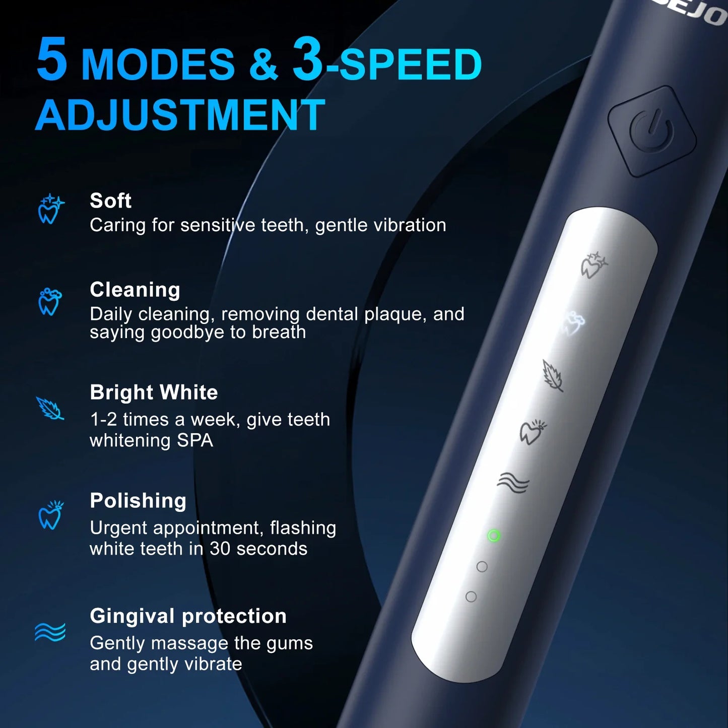 Oral Personal Sonic Electric Toothbrush 5 Modes Smart Rechargeable