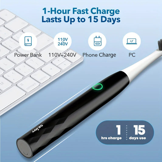 Electric Toothbrush Rechargeable Fast Charge 3 Modes 4 Brush Heads