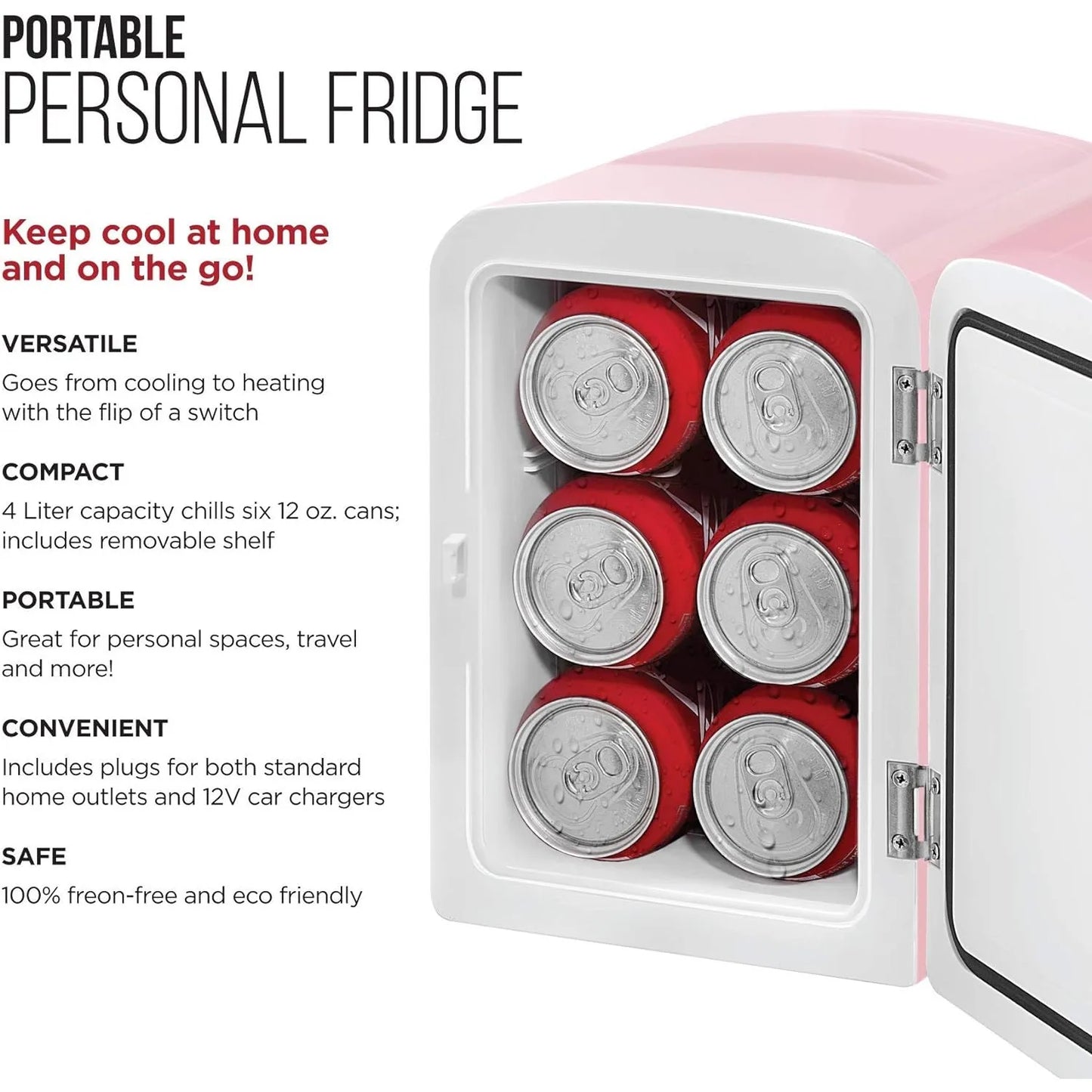 Mini Portable Pink Personal Fridge Cools Or Heats & Provides Compact Storage For Skincare, Snacks, Or 6 12oz Cans 4L