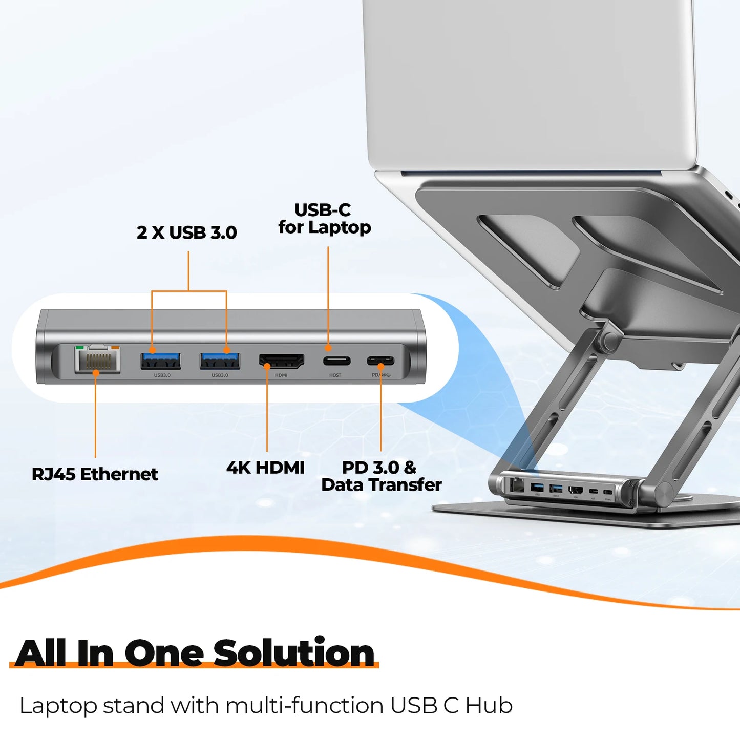 USB C Laptop Docking Stand with 360 Rotating Base Detachable