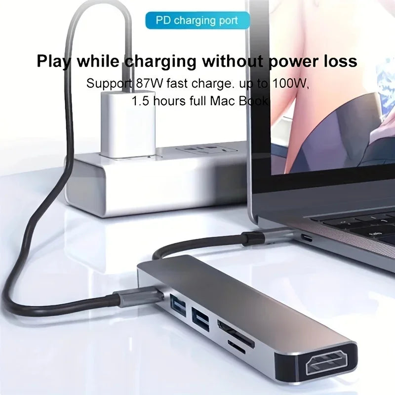 6 in1 USB C Hub Multiport Adapter USB 3.0 Card Reader