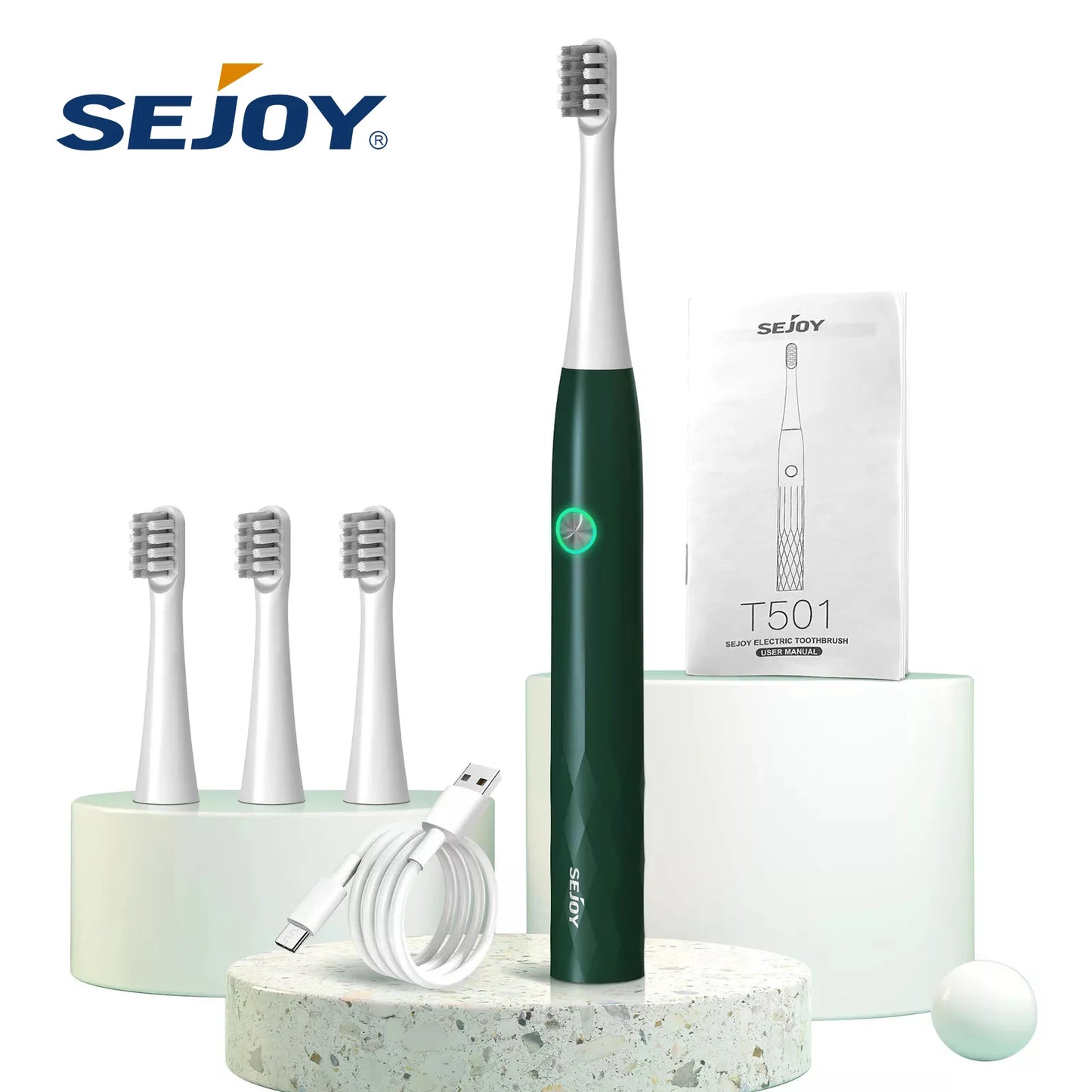 Electric Toothbrush Rechargeable Fast Charge 3 Modes 4 Brush Heads