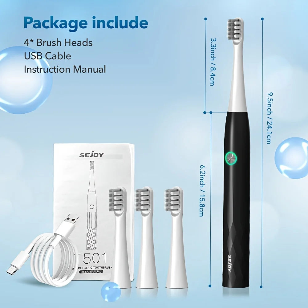 Electric Toothbrush Rechargeable Fast Charge 3 Modes 4 Brush Heads