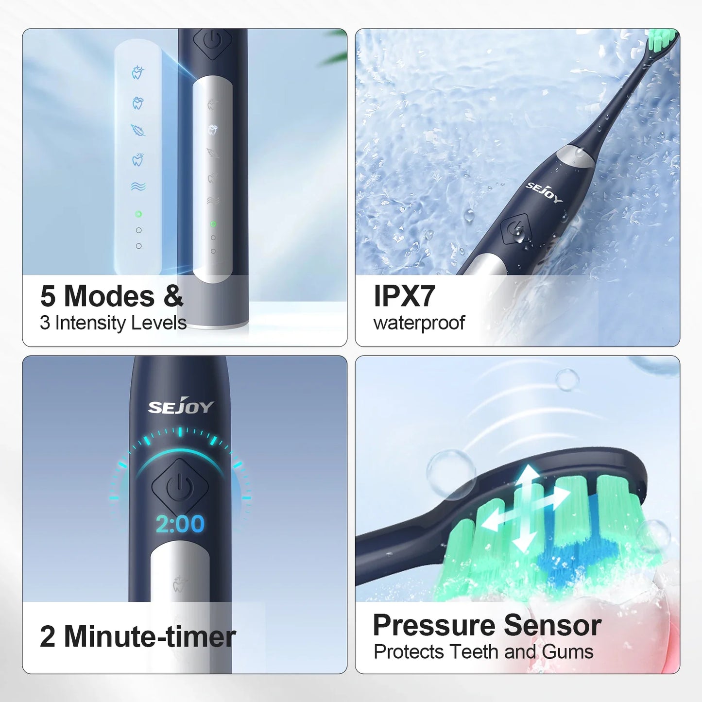 Oral Personal Sonic Electric Toothbrush 5 Modes Smart Rechargeable