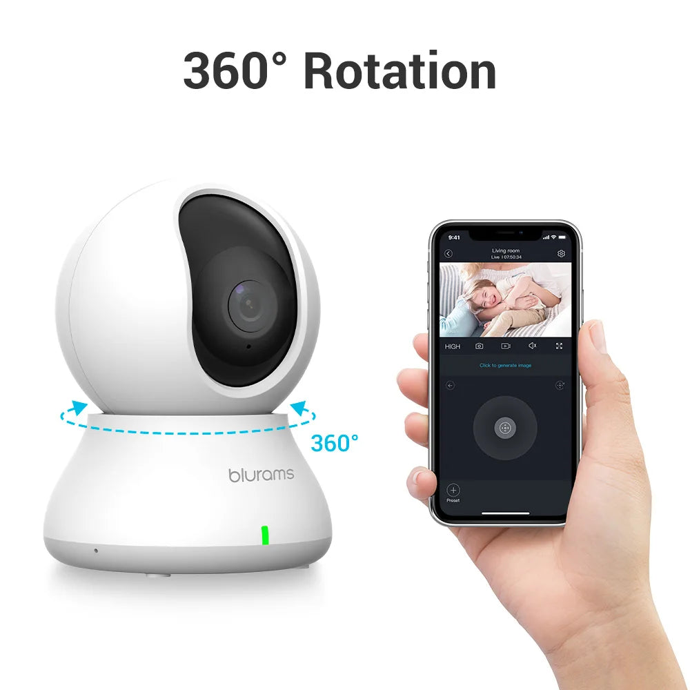 WiFi Indoor Camera, 360° Phone App, 2-Way Talk, Night Vision,